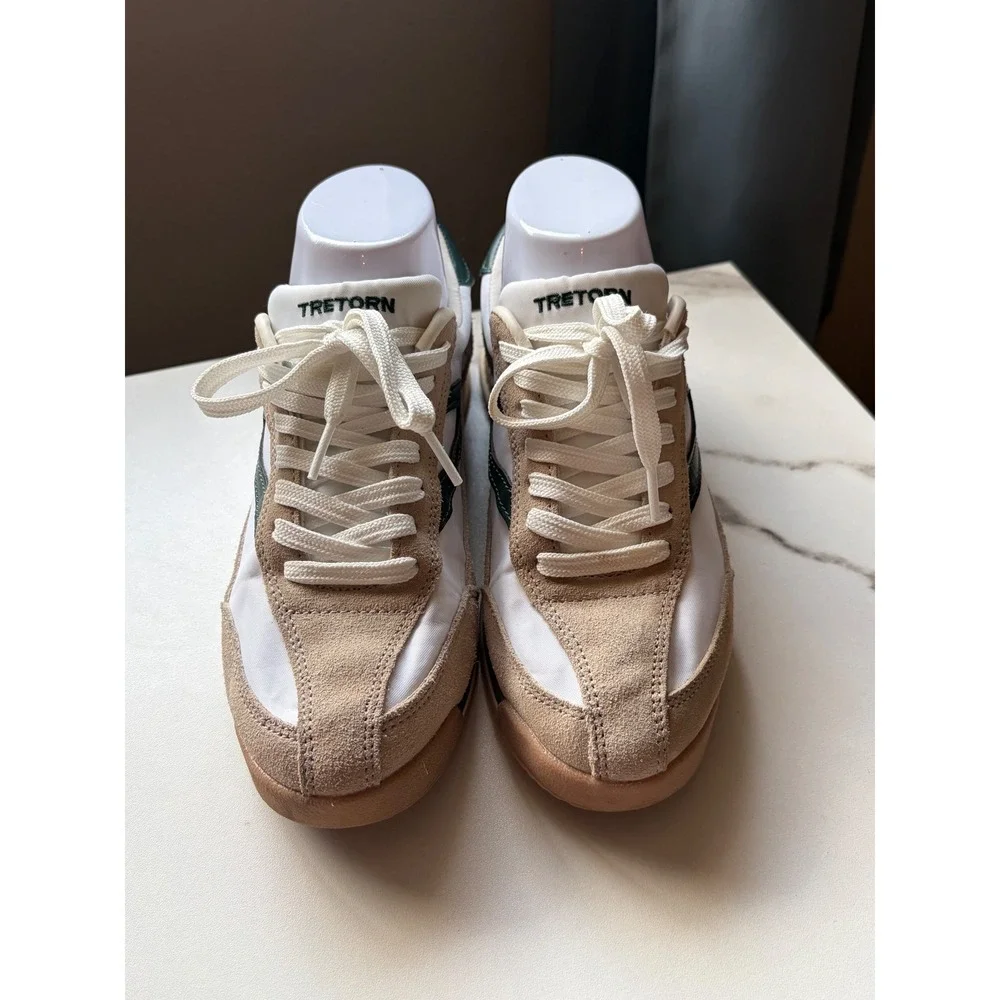 Tretorn Rawlins Sneakers Womens 7M White Tan Forest Green Suede Leather Low‎ Top